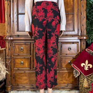 Chico's Black Red Floral So Slimming Brigitte Cotton Blend Slim Ankle Pant